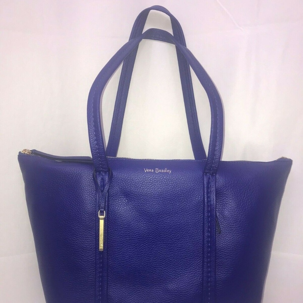 Vera Bradley GAGE BLUE Leather Mallory TOTE NWT - Picture 3 of 8
